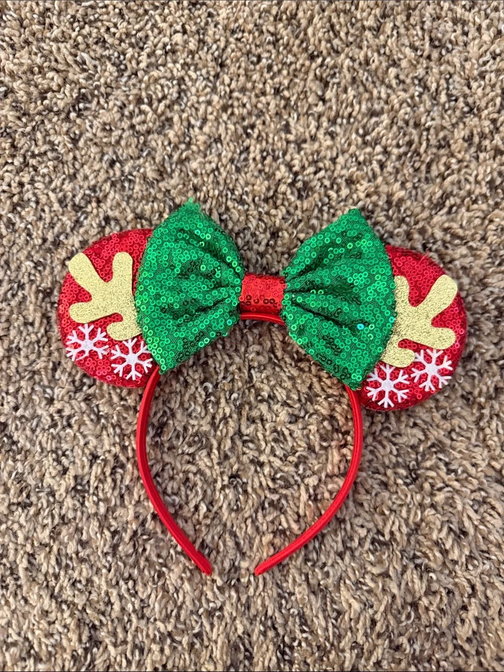 Disney Red and Green Sequin Holiday Minnie Ears Headband